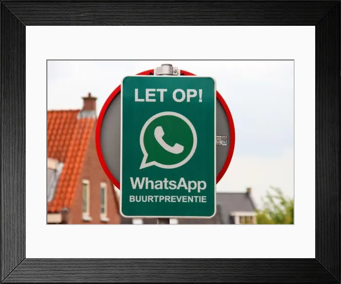 Framed Print : Warning sign that neighberhood alert system via Whatsapp is active in the Netherlands Framed Print : Warning sign that neighberhood alert system via Whatsapp is active in the Netherlands