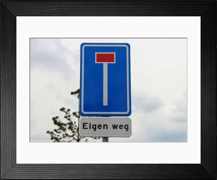Framed Print : Sign dead end street with undersign own road or eigen weg in Dutch language Framed Print : Sign dead end street with undersign own road or eigen weg in Dutch language
