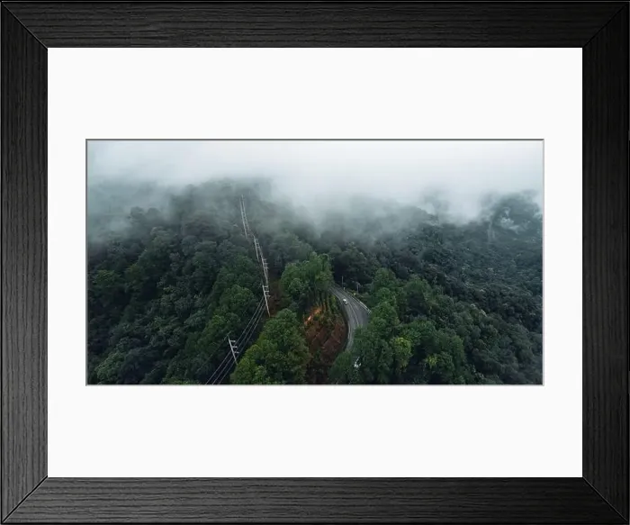 Framed Print : Mountain road in rainy and foggy day, Road to Pai Framed Print : Mountain road in rainy and foggy day, Road to Pai