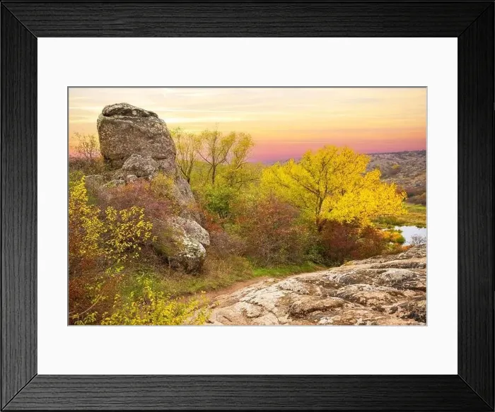 Framed Print : Aktovsky Canyon in Ukraine surrounded large stone boulders Framed Print : Aktovsky Canyon in Ukraine surrounded large stone boulders