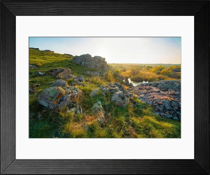 Framed Print : Aktovsky Canyon in Ukraine surrounded large stone boulders Framed Print : Aktovsky Canyon in Ukraine surrounded large stone boulders