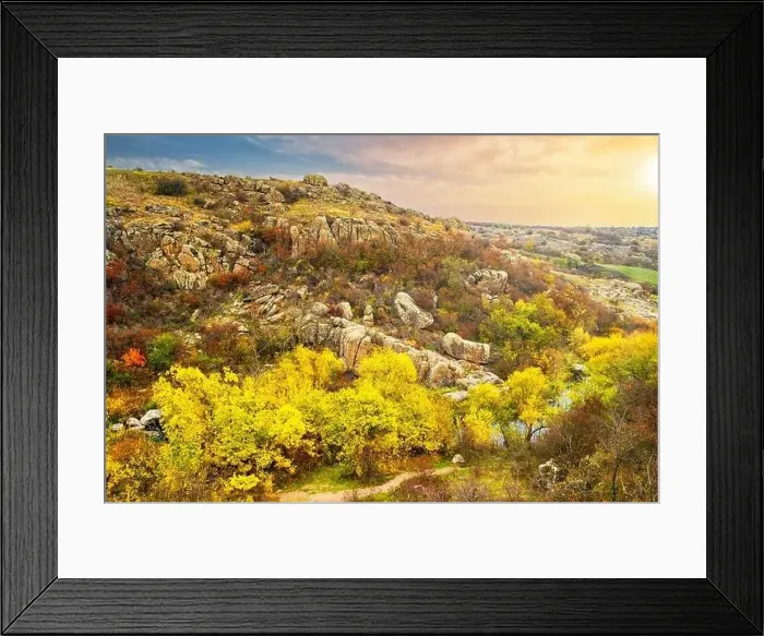 Framed Print : Aktovsky Canyon in Ukraine surrounded large stone boulders Framed Print : Aktovsky Canyon in Ukraine surrounded large stone boulders