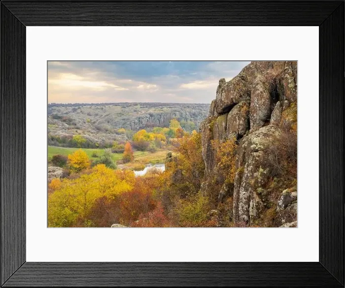 Framed Print : Aktovsky Canyon in Ukraine surrounded large stone boulders Framed Print : Aktovsky Canyon in Ukraine surrounded large stone boulders