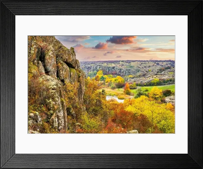 Framed Print : Aktovsky Canyon in Ukraine surrounded large stone boulders Framed Print : Aktovsky Canyon in Ukraine surrounded large stone boulders