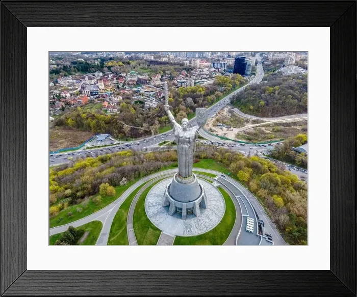 Framed Print : Kiev, Ukraine - April 26, 2021: Aerial top view by drone of the Monument Motherland in Kiev, Ukraine Framed Print : Kiev, Ukraine - April 26, 2021: Aerial top view by drone of the Monument Motherland in Kiev, Ukraine