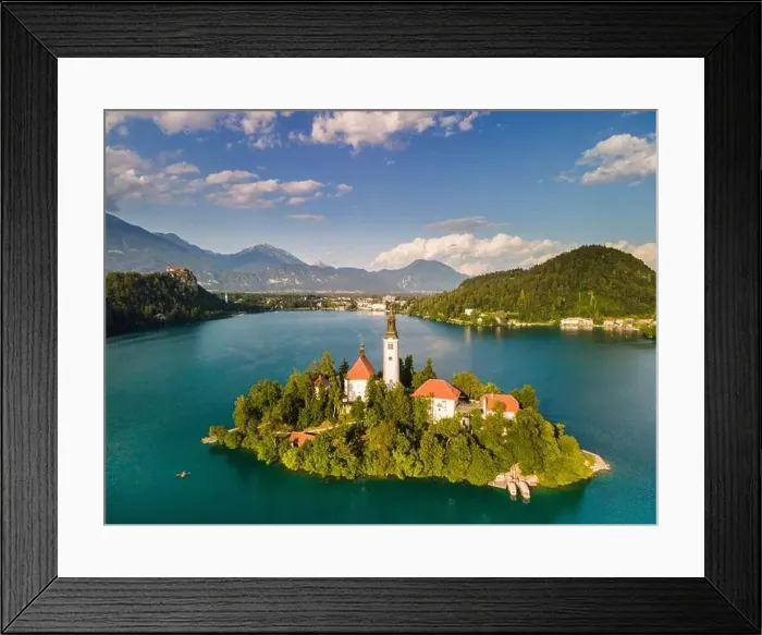 Framed Print : Church on Island on Lake Bled in Slovenia Framed Print : Church on Island on Lake Bled in Slovenia