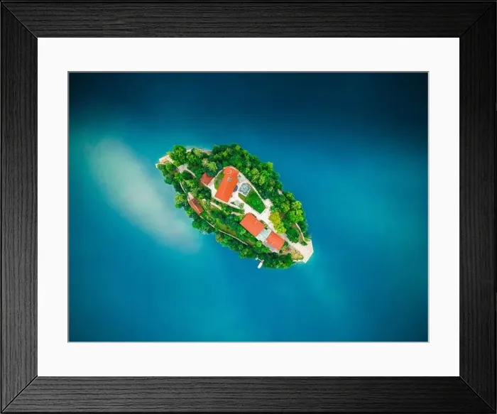 Framed Print : Bled Lake Top Down Drone View on Church on Island, Slovenia Framed Print : Bled Lake Top Down Drone View on Church on Island, Slovenia