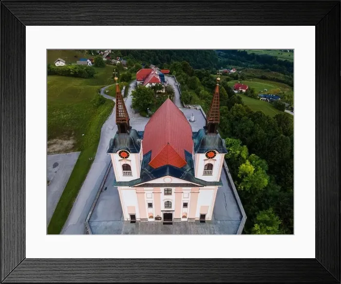 Framed Print : Church in Zuzemberk ( Seisenberk ) in Slovenia of Saint Mohorja in Fortunata. Drone View Framed Print : Church in Zuzemberk ( Seisenberk ) in Slovenia of Saint Mohorja in Fortunata. Drone View