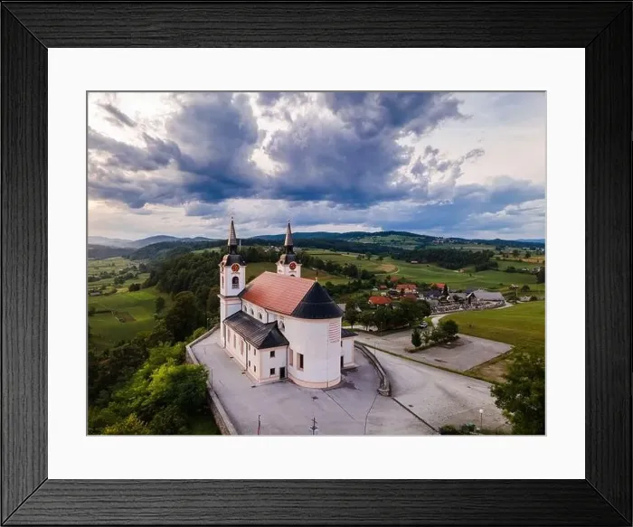Framed Print : Church in Zuzemberk ( Seisenberk ) in Slovenia of Saint Mohorja in Fortunata. Drone View Framed Print : Church in Zuzemberk ( Seisenberk ) in Slovenia of Saint Mohorja in Fortunata. Drone View