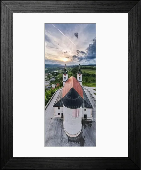 Framed Print : Orthodox Church of Saint Mohorja in Fortunata in Zuzumberk ( Seisenberk ) Slovenia. Vertical Panorama