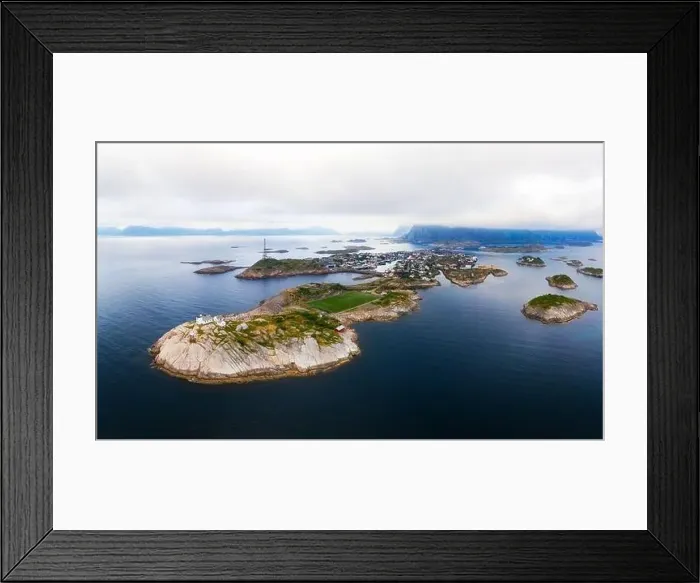 Framed Print : Aerial view of Henningsvaer fishing village on Lofoten islands in Norway Framed Print : Aerial view of Henningsvaer fishing village on Lofoten islands in Norway