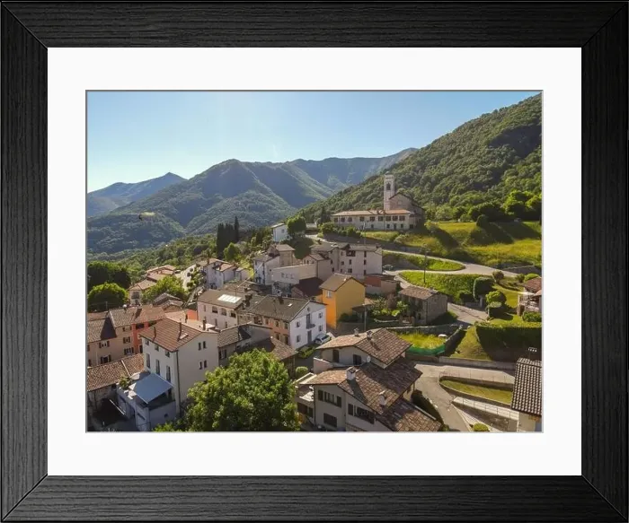 Framed Print : Drone view at the village of Arosio on the italian part of Switzerland Framed Print : Drone view at the village of Arosio on the italian part of Switzerland