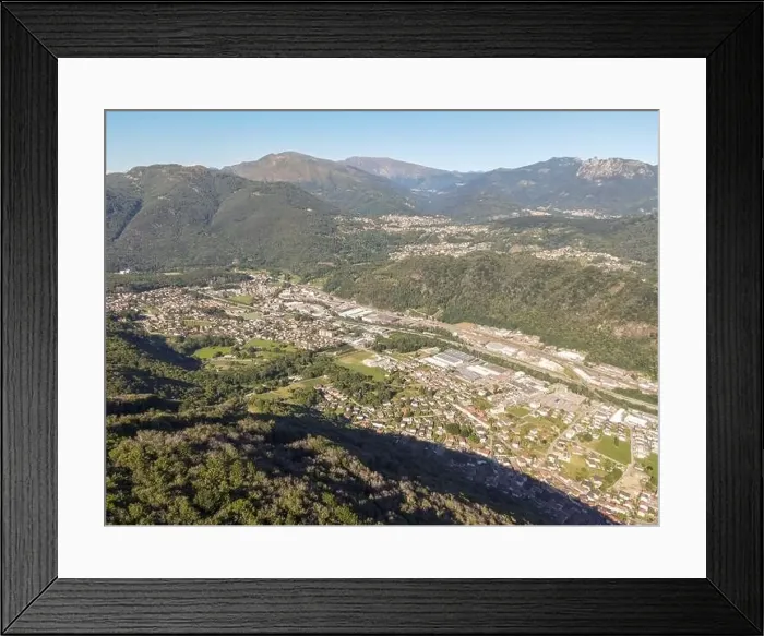 Framed Print : Drone view at Vedeggio valley near Lugano on the italian part of Switzerland Framed Print : Drone view at Vedeggio valley near Lugano on the italian part of Switzerland