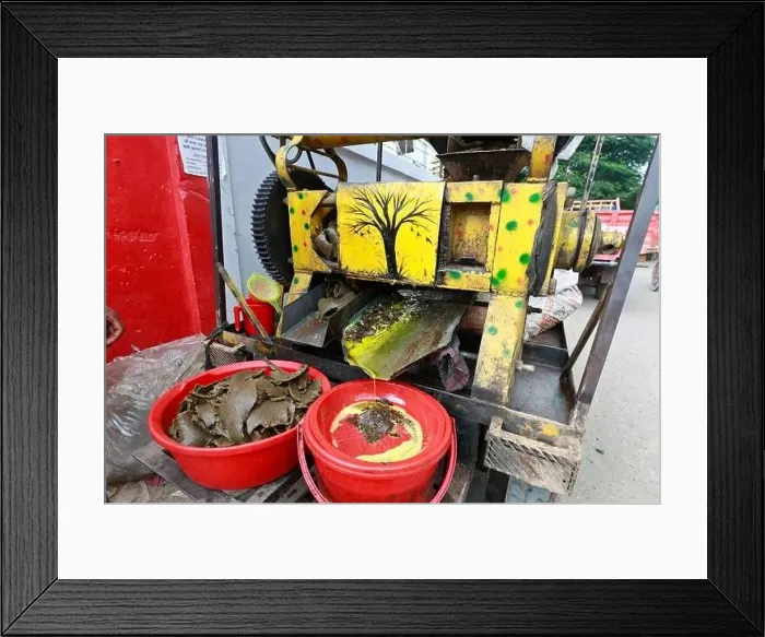 Framed Print : Dhaka, Bangladesh - August 22, 2021: A mustard oil seller in Badda Framed Print : Dhaka, Bangladesh - August 22, 2021: A mustard oil seller in Badda