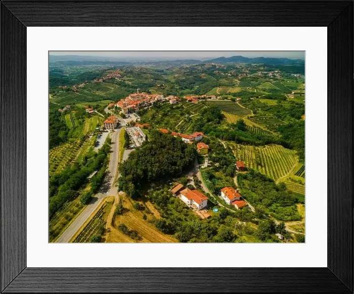 Framed Print : Smartno Townscape and Goriska Brda a Famous Wine Region of Slovenia Located Near Italy. Drone Aerial view Framed Print : Smartno Townscape and Goriska Brda a Famous Wine Region of Slovenia Located Near Italy. Drone Aerial view