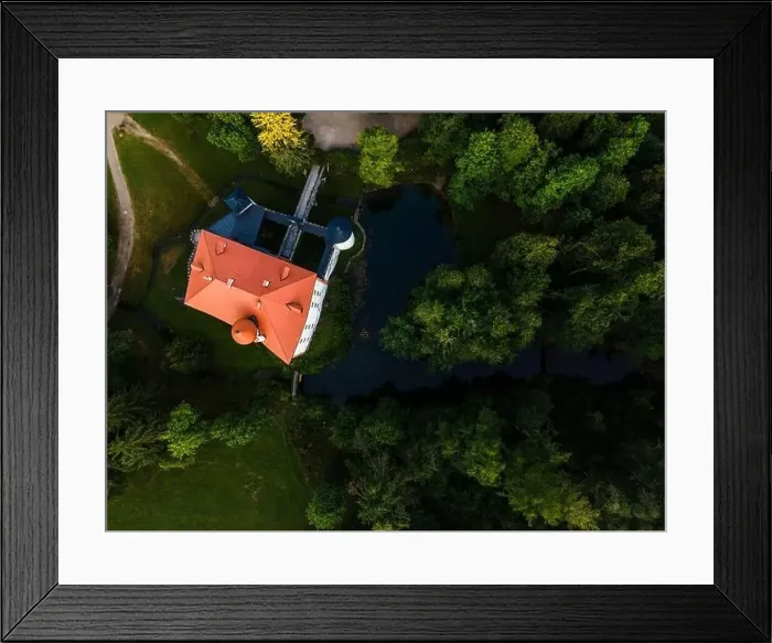 Framed Print : Slovenia Sneznik Castle (Grad Snežnik ) located in Loska Dolina. Aerial Drone View