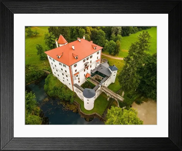 Framed Print : Slovenia Sneznik Castle (Grad Snežnik ) located in Loska Dolina. Aerial Drone View Framed Print : Slovenia Sneznik Castle (Grad Snežnik ) located in Loska Dolina. Aerial Drone View