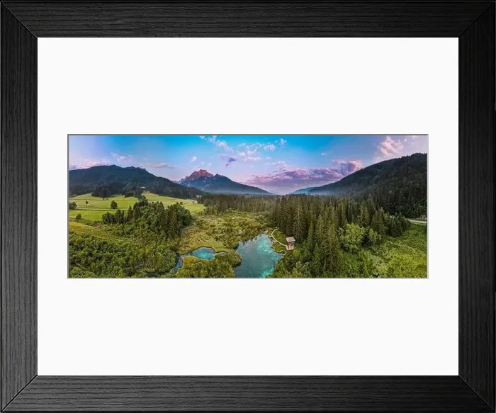 Framed Print : Zelenci Springs Sunset Sunrise in Slovenia NAture Reserve Aerial Panoramic View Framed Print : Zelenci Springs Sunset Sunrise in Slovenia NAture Reserve Aerial Panoramic View