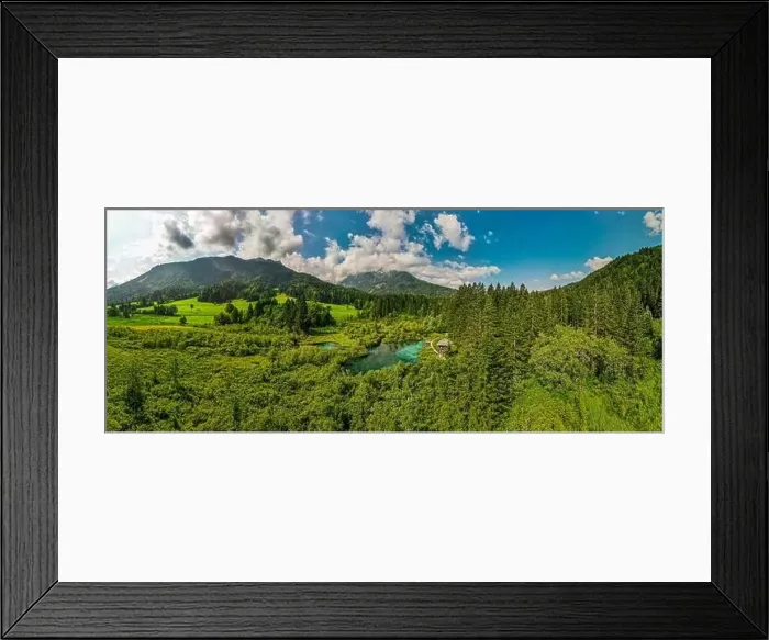 Framed Print : Aerial Panoramic View of Zelenci Spring Nature Reserve in Slovenia Julian Alps Framed Print : Aerial Panoramic View of Zelenci Spring Nature Reserve in Slovenia Julian Alps