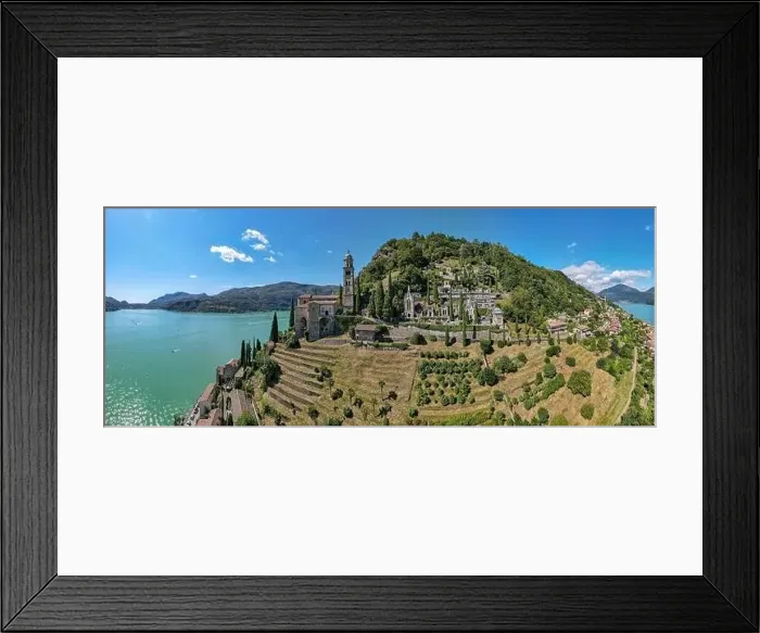 Framed Print : Drone view at the village of Morcote on lake Lugano in the italian part of Switzerland Framed Print : Drone view at the village of Morcote on lake Lugano in the italian part of Switzerland