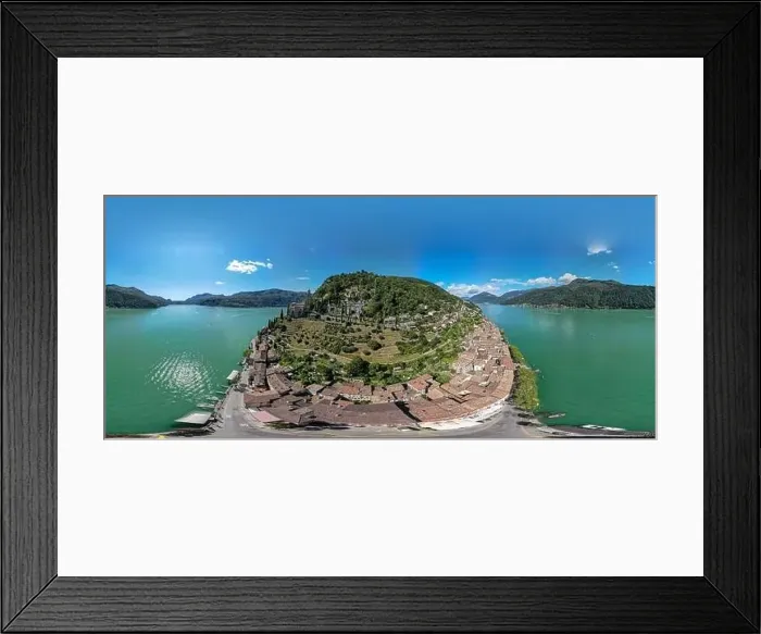 Framed Print : Drone view at the village of Morcote on lake Lugano in the italian part of Switzerland Framed Print : Drone view at the village of Morcote on lake Lugano in the italian part of Switzerland