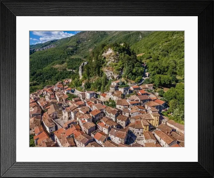 Framed Print : Ancient Italian medieval village perched on a mountain