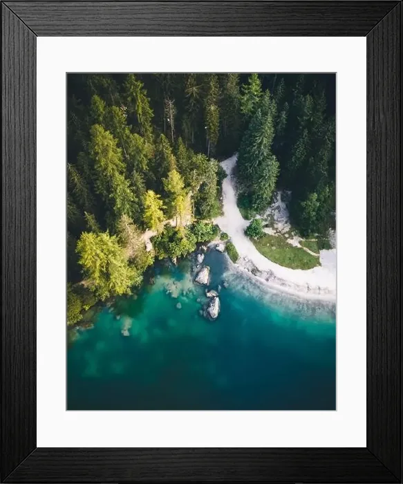 Framed Print : Aerial shot of Lago di Braies (Pragser Wildsee lake), Dolomites, Italy Framed Print : Aerial shot of Lago di Braies (Pragser Wildsee lake), Dolomites, Italy