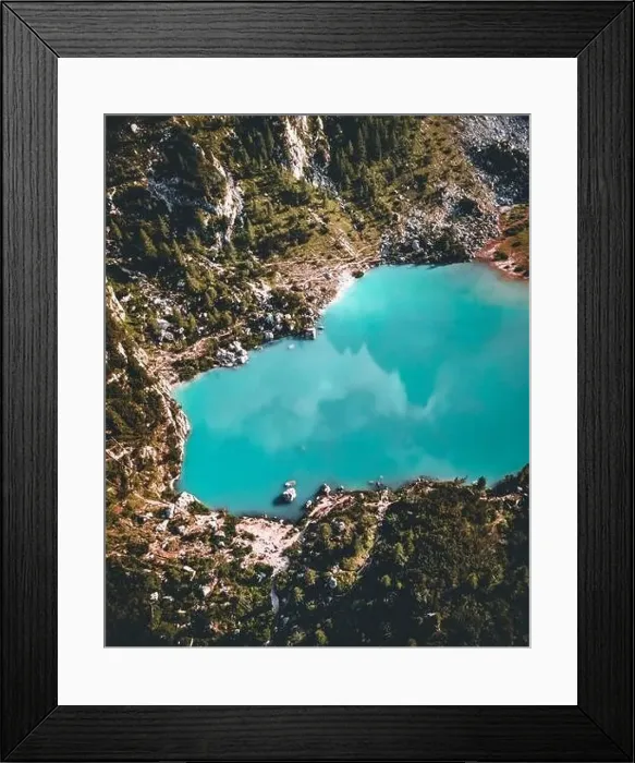 Framed Print : Aerial view of Lago di Sorapis, Dolomites, Italy Framed Print : Aerial view of Lago di Sorapis, Dolomites, Italy
