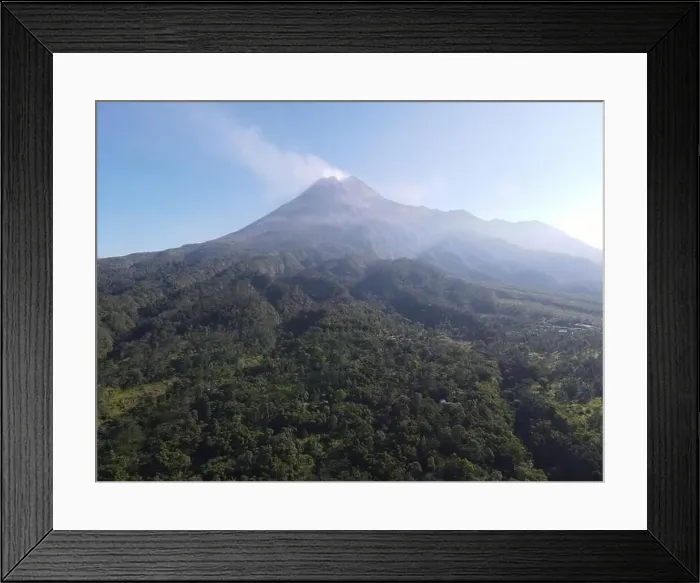 Framed Print : Aerial view of Mount Merapi Landscape with small eruption in Yogyakarta, Indonesia Volcano Landscape View Framed Print : Aerial view of Mount Merapi Landscape with small eruption in Yogyakarta, Indonesia Volcano Landscape View
