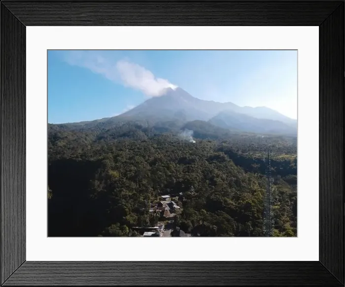 Framed Print : Aerial view of Mount Merapi Landscape with small eruption in Yogyakarta, Indonesia Volcano Landscape View Framed Print : Aerial view of Mount Merapi Landscape with small eruption in Yogyakarta, Indonesia Volcano Landscape View