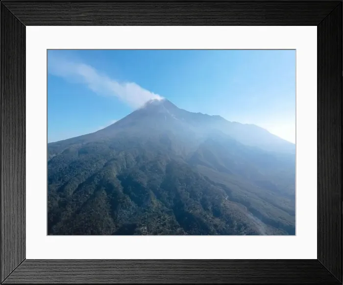Framed Print : Aerial view of Mount Merapi Landscape with small eruption in Yogyakarta, Indonesia Volcano Landscape View Framed Print : Aerial view of Mount Merapi Landscape with small eruption in Yogyakarta, Indonesia Volcano Landscape View