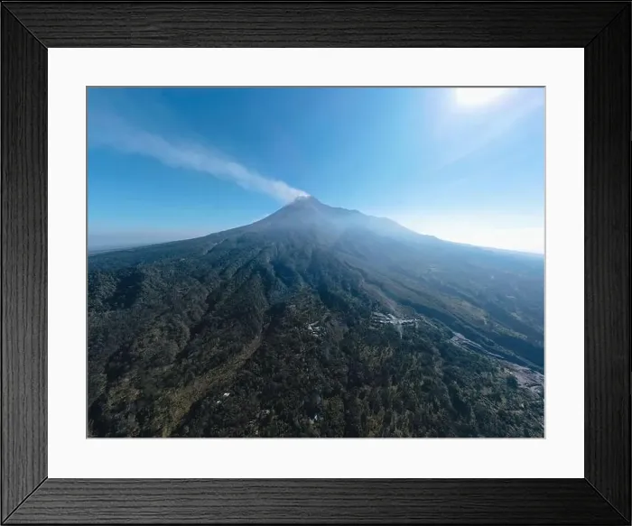 Framed Print : Aerial view of Mount Merapi Landscape with small eruption in Yogyakarta, Indonesia Volcano Landscape View Framed Print : Aerial view of Mount Merapi Landscape with small eruption in Yogyakarta, Indonesia Volcano Landscape View