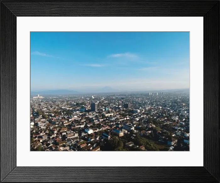 Framed Print : Aerial view of Yogyakarta city with blue sky background