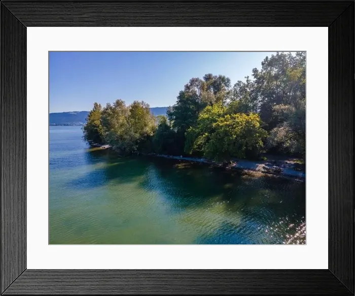 Framed Print : Aerial shot with a drone of the local recreation area at the Wocherhafen at the Lake Constance in Austria Framed Print : Aerial shot with a drone of the local recreation area at the Wocherhafen at the Lake Constance in Austria