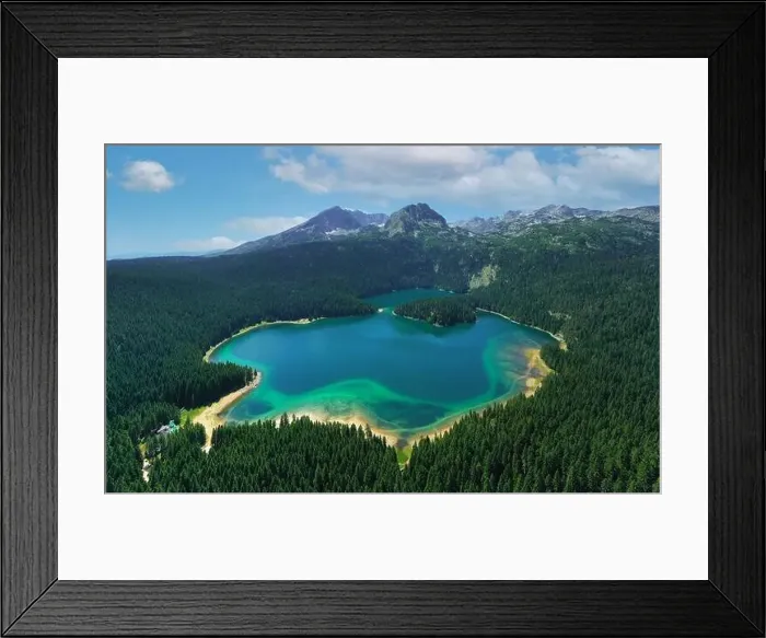 Framed Print : Black Lake in Durmitor National Park in Montenegro, aerial view Framed Print : Black Lake in Durmitor National Park in Montenegro, aerial view