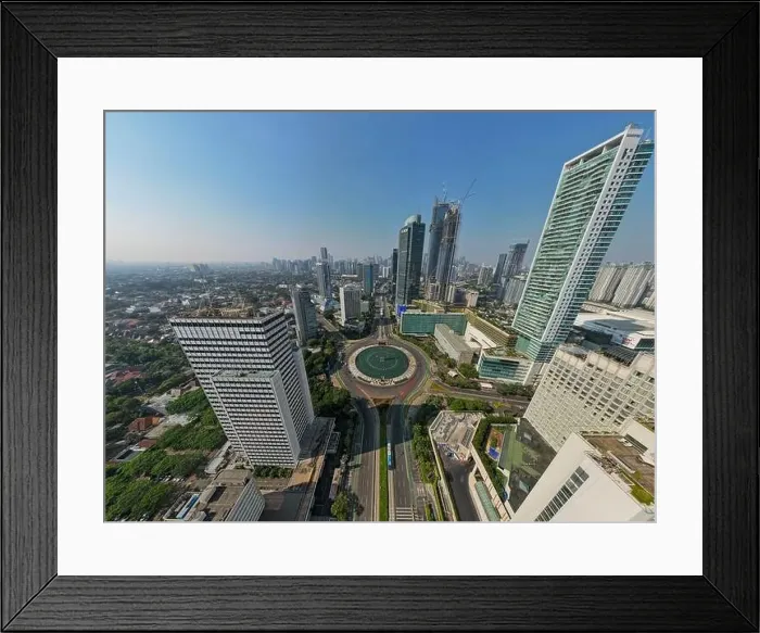 Framed Print : Aerial view of the city traffics at the Hotel Indonesia Roundabout Framed Print : Aerial view of the city traffics at the Hotel Indonesia Roundabout