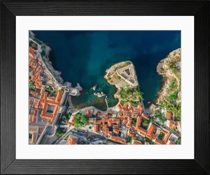 Framed Print : Dubrovnik, Croatia. Aerial view of the old town with rooftops and Adriatic sea Framed Print : Dubrovnik, Croatia. Aerial view of the old town with rooftops and Adriatic sea