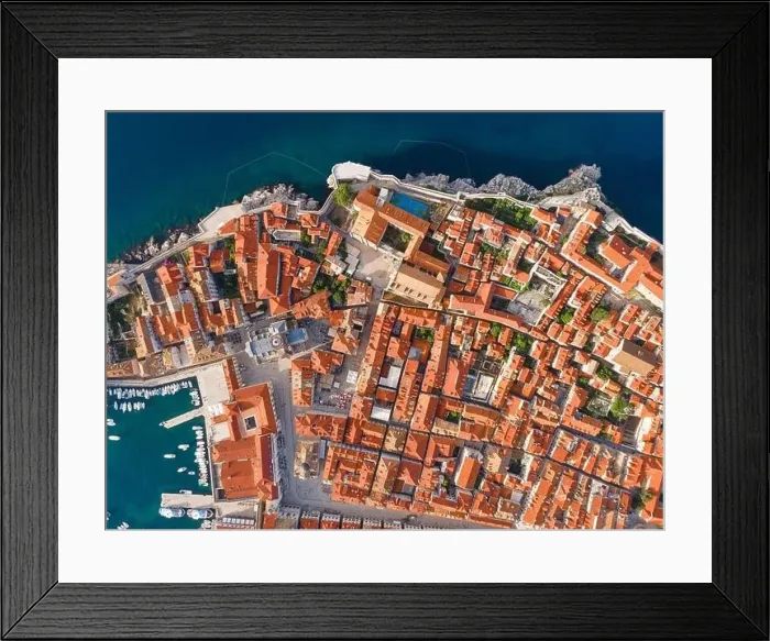 Framed Print : Dubrovnik, Croatia. Aerial view of the old town with rooftops and Adriatic sea Framed Print : Dubrovnik, Croatia. Aerial view of the old town with rooftops and Adriatic sea
