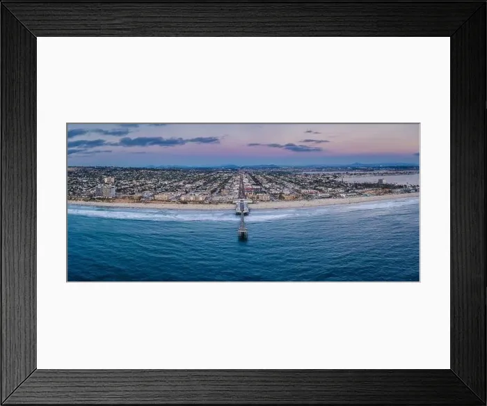 Framed Print : Panorama Crystal Pier Pacific Beach San Diego sunrise aerial Framed Print : Panorama Crystal Pier Pacific Beach San Diego sunrise aerial
