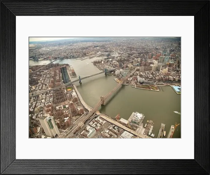 Framed Print : Brooklyn and Manhattan Bridges aerial view from helicopter Framed Print : Brooklyn and Manhattan Bridges aerial view from helicopter