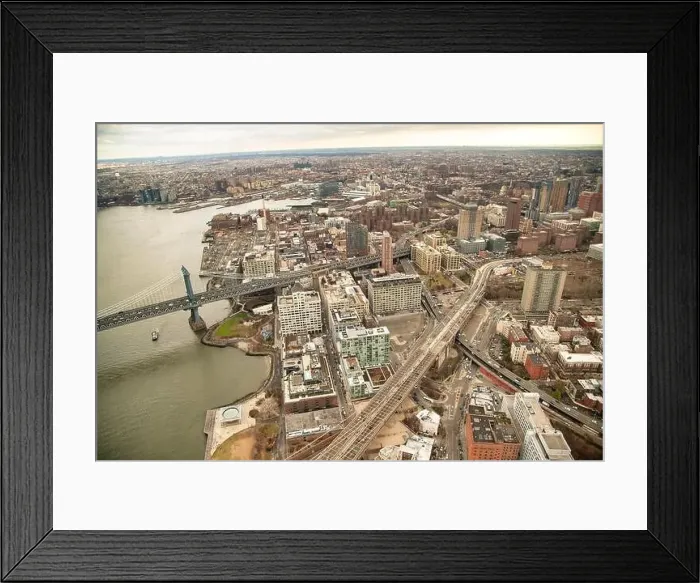 Framed Print : Brooklyn and Manhattan Bridges aerial view from helicopter Framed Print : Brooklyn and Manhattan Bridges aerial view from helicopter