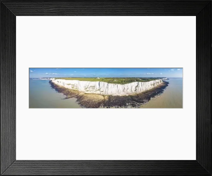 Framed Print : Dover, England, United Kingdom - May 27, 2021: Aerial panoramic view to White Cliffs of Dover Framed Print : Dover, England, United Kingdom - May 27, 2021: Aerial panoramic view to White Cliffs of Dover