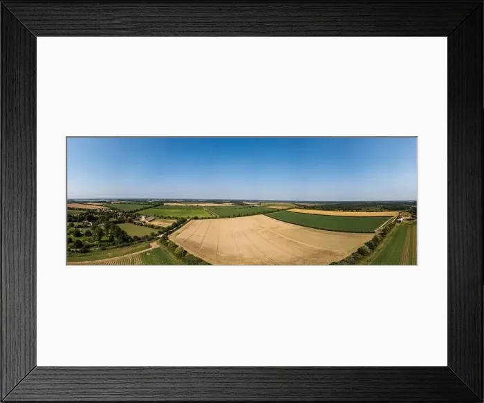 Framed Print : Aerial panoramic of the Suffolk countryside showing a wide range of different agricultural fields with a range of