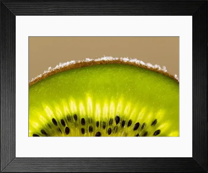 Framed Print : ripe kiwi - cross-section of the fruit, macro close-up Framed Print : ripe kiwi - cross-section of the fruit, macro close-up