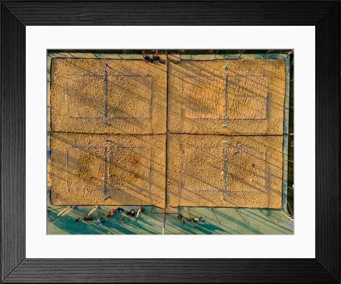 Framed Print : Beach Volleyball in Urban Park. Abstract Drone Top Down View