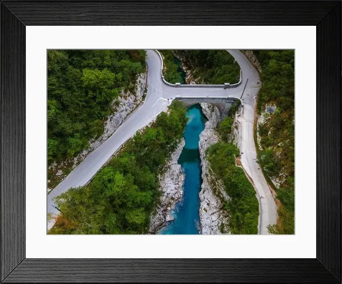Framed Print : Napoleons Bridge Over Soca River Valley in Slovenia. Drone View from Above Framed Print : Napoleons Bridge Over Soca River Valley in Slovenia. Drone View from Above