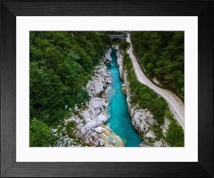 Framed Print : Napoleons Bridge Over Soca River Valley in Slovenia. Drone View from Above Framed Print : Napoleons Bridge Over Soca River Valley in Slovenia. Drone View from Above