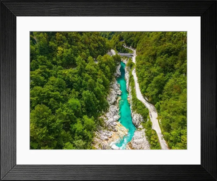 Framed Print : Napoleons Bridge Over Soca River Valley in Slovenia. Drone View from Above Framed Print : Napoleons Bridge Over Soca River Valley in Slovenia. Drone View from Above