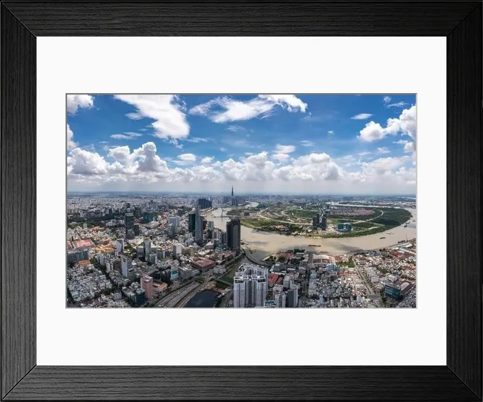 Framed Print : Drone view of Ho Chi Minh city downtown in the beautiful morning Framed Print : Drone view of Ho Chi Minh city downtown in the beautiful morning