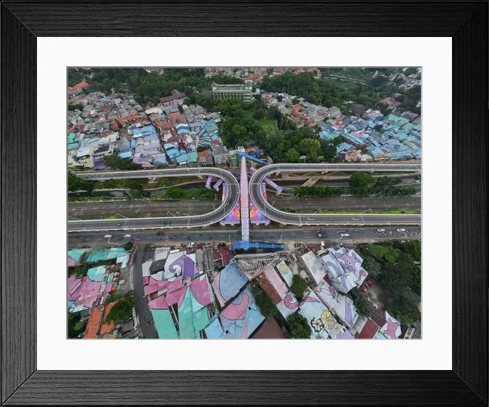 Framed Print : Aerial view of infinity sign traffic junction cross Jakarta a city of collaboartion road with car transport Framed Print : Aerial view of infinity sign traffic junction cross Jakarta a city of collaboartion road with car transport